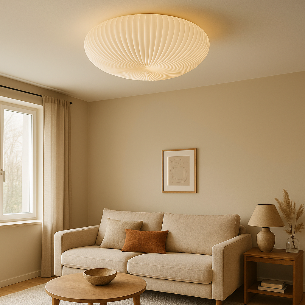 Pleated Ceiling Light Modern Ribbed Design with Warm LED - Detailed view