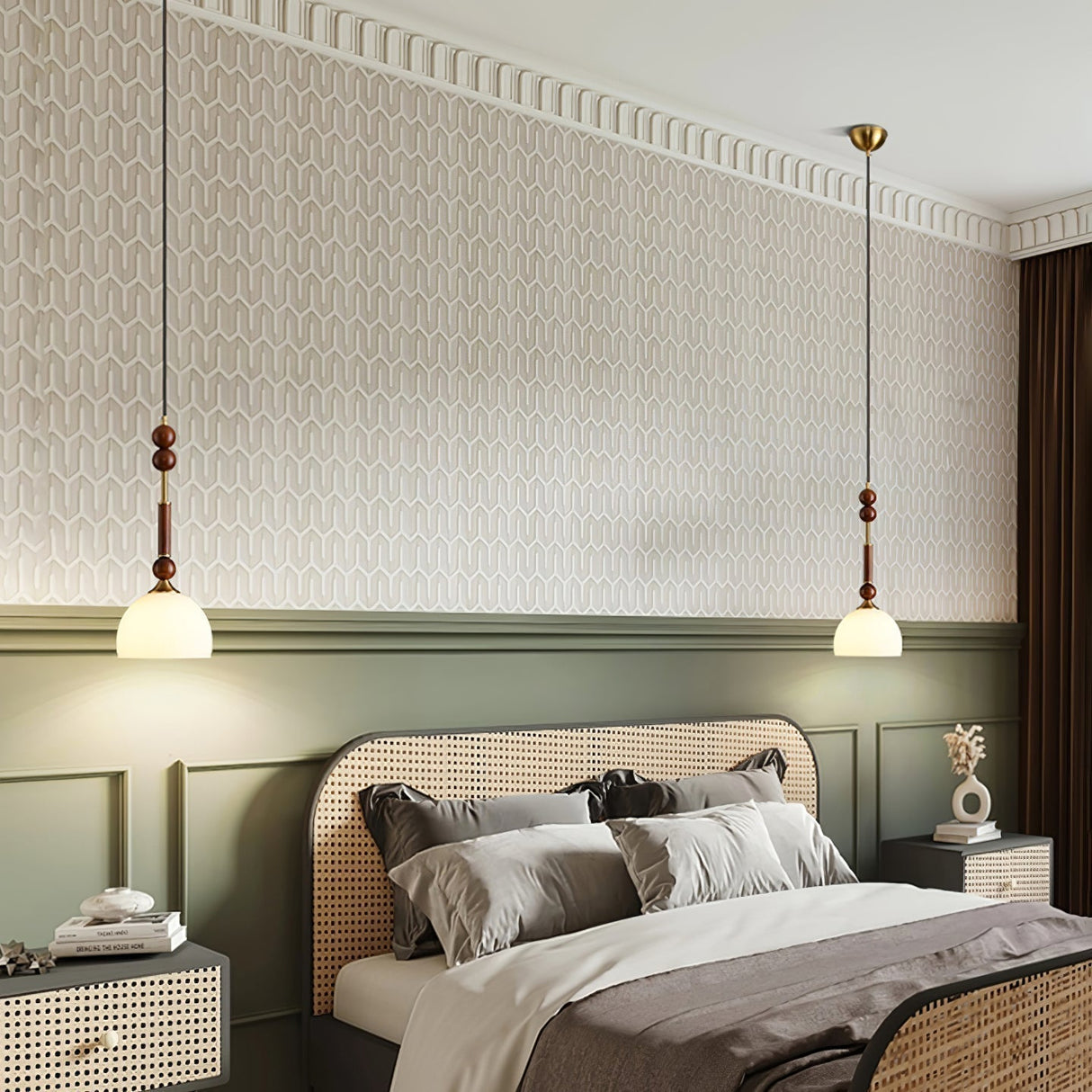 Italian Pendant Light Wood and Glass Dome Design - Product detail 10