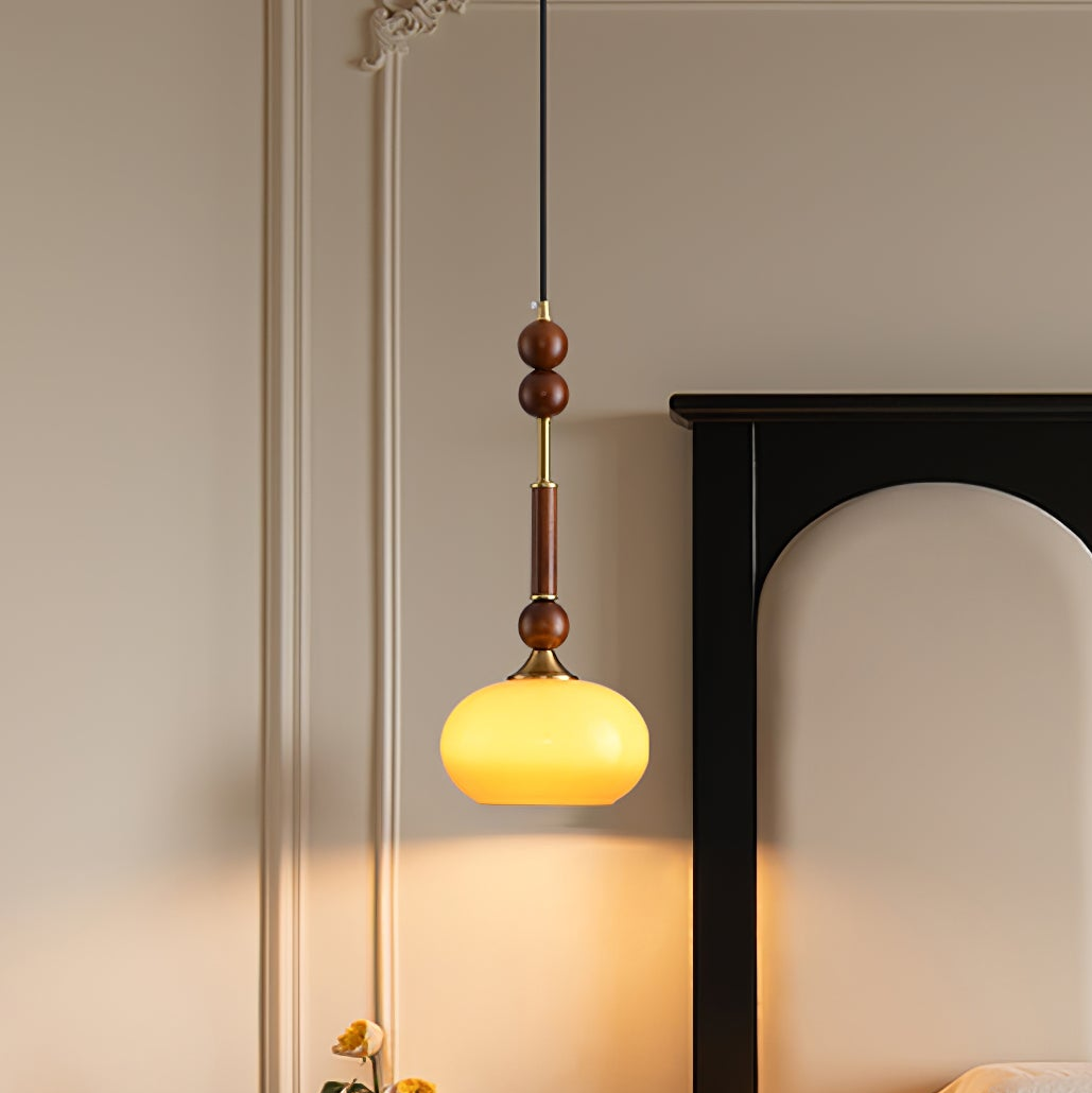 Italian Pendant Light Wood and Glass Dome Design - Product showcase