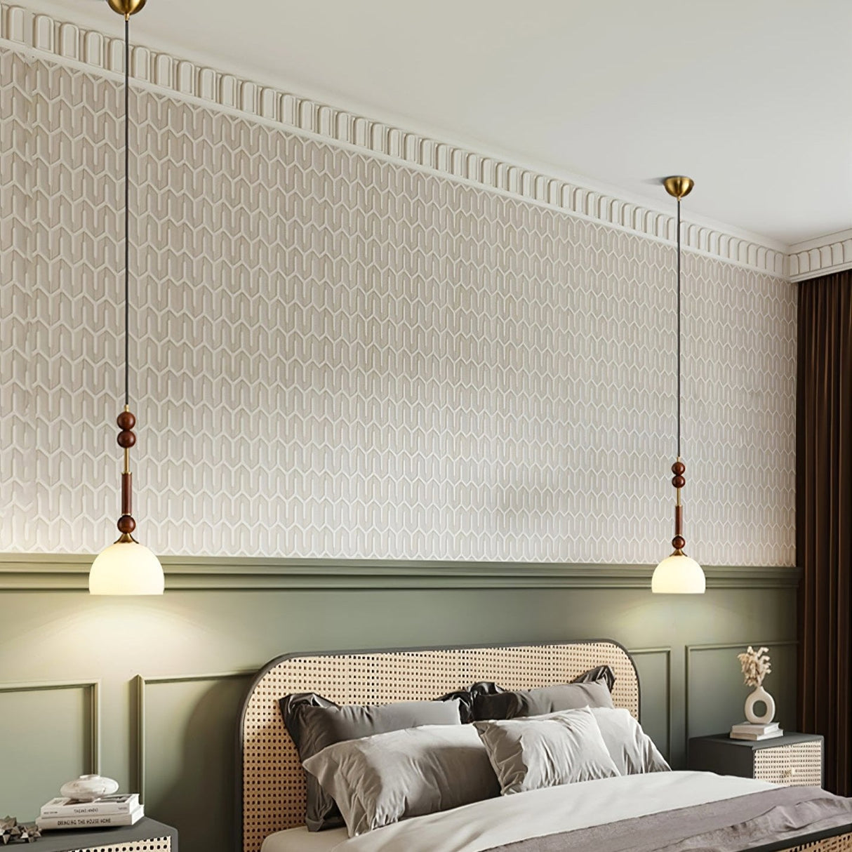 Italian Pendant Light Wood and Glass Dome Design - Product detail 8