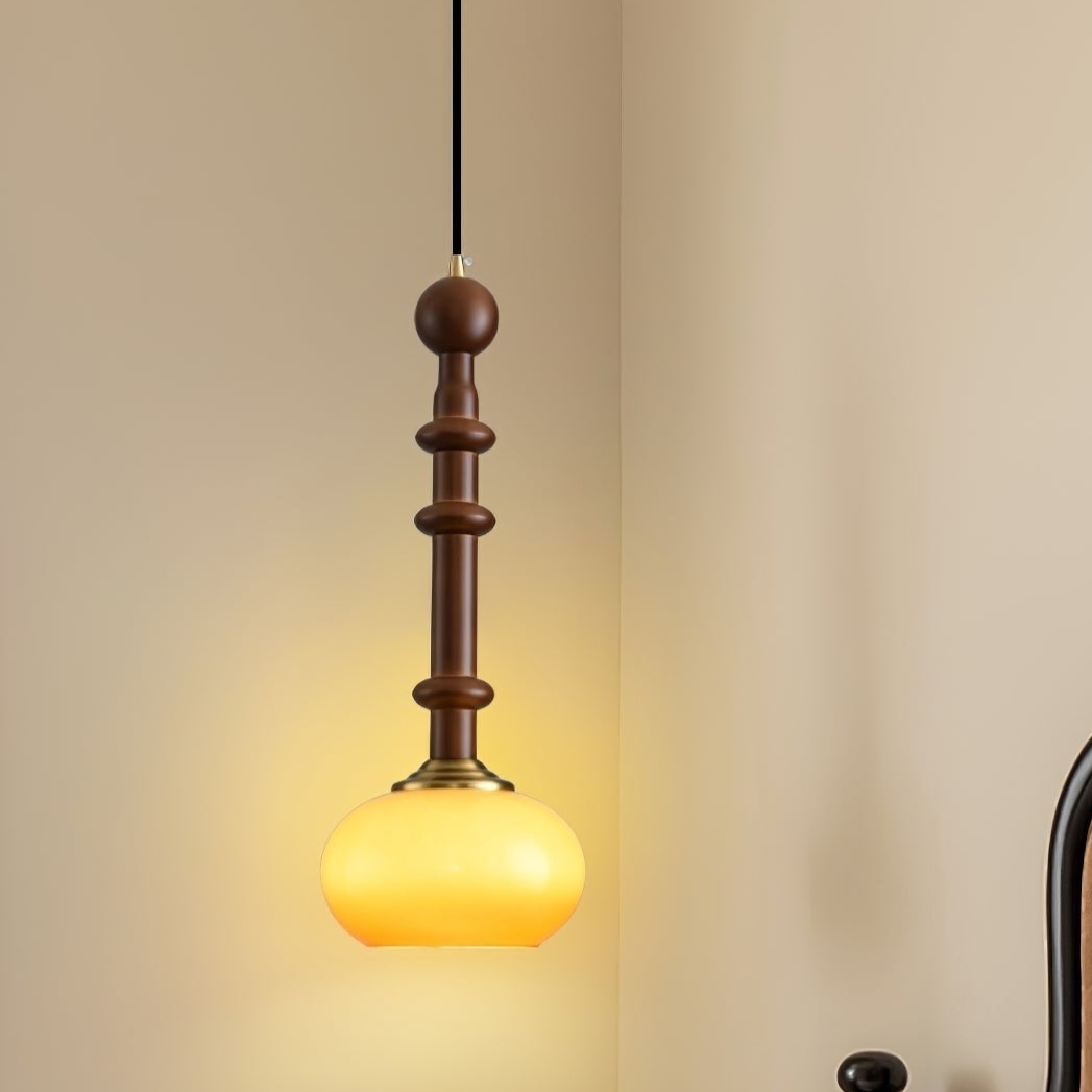 Italian Pendant Light Wood and Glass Dome Design - Detailed view