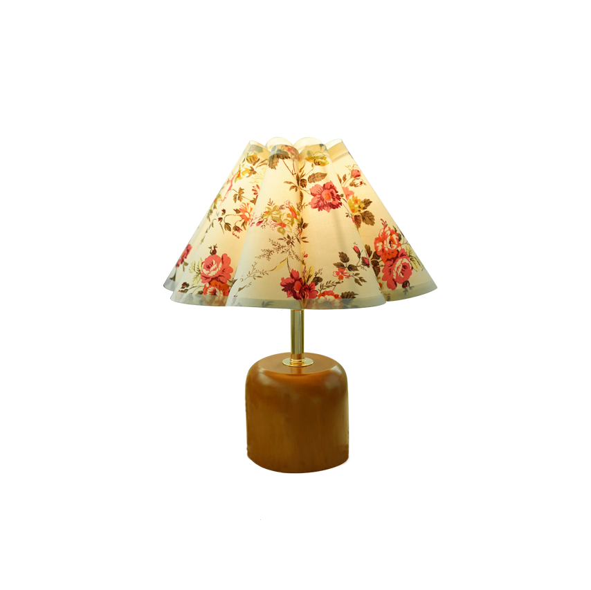 Vintage Table Lamp Floral Fabric Shade With Wooden Base - Product detail 12