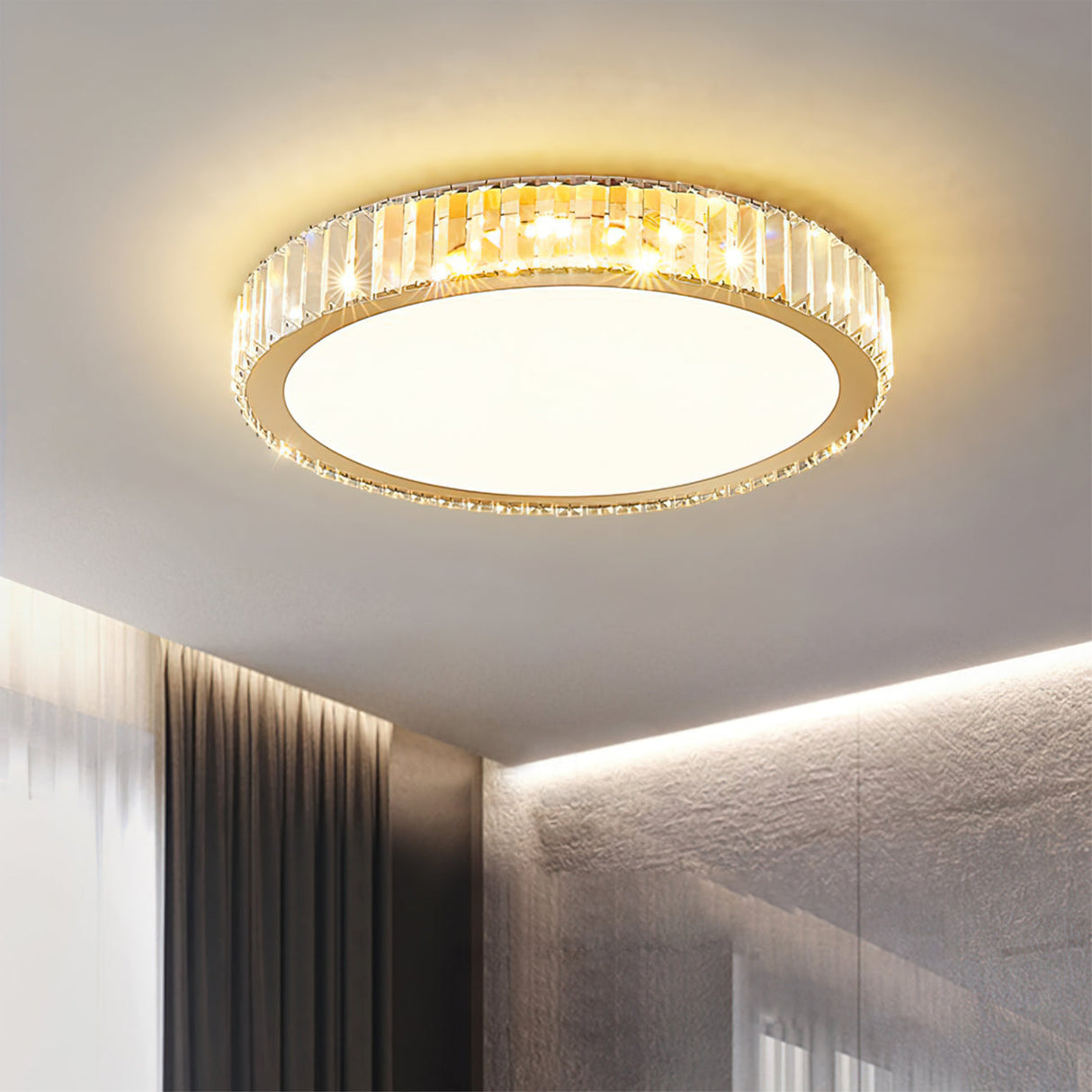 Crystal Ceiling Light Round LED Chandelier with Gold Finish - Product example