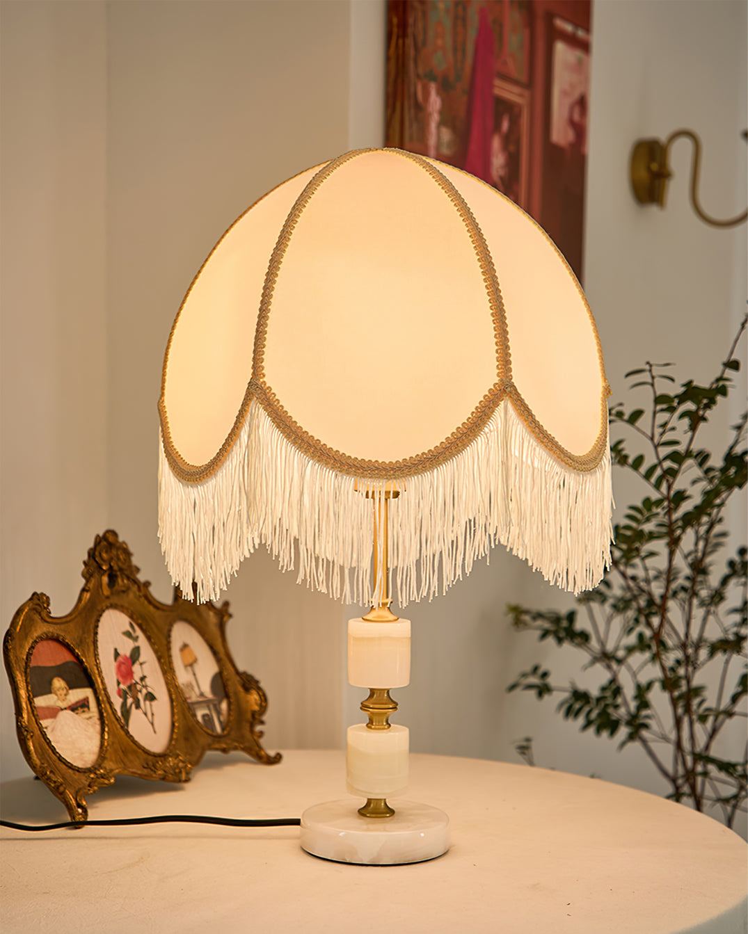 Traditional Table Lamp Marble Base with Fringe Shade - Product detail 13