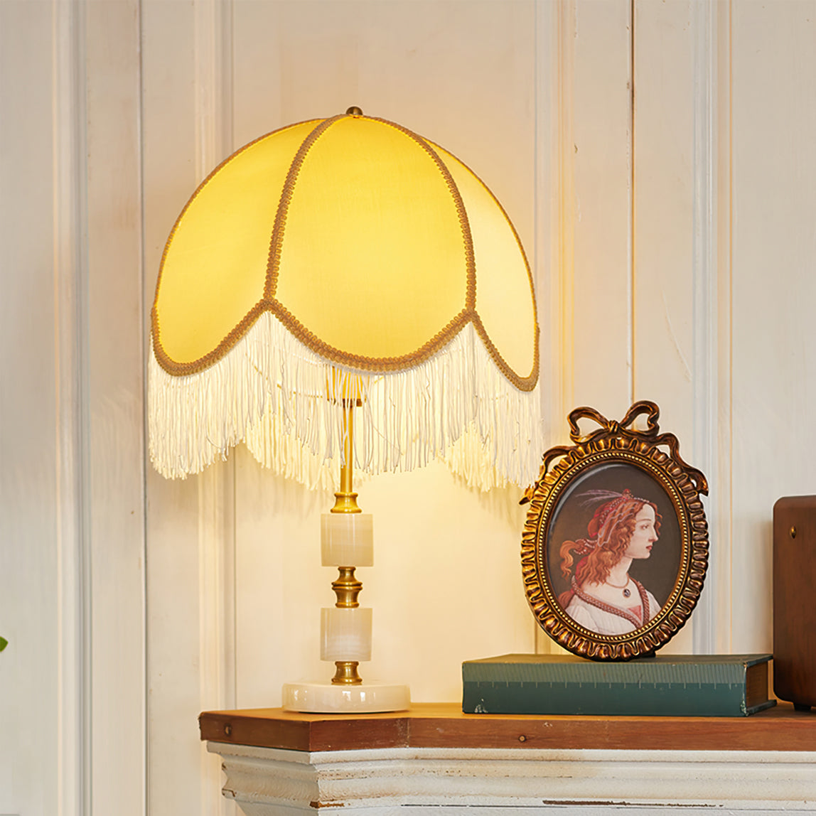 Traditional Table Lamp Marble Base with Fringe Shade - Detailed view