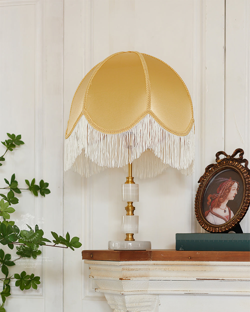 Traditional Table Lamp Marble Base with Fringe Shade - Product example