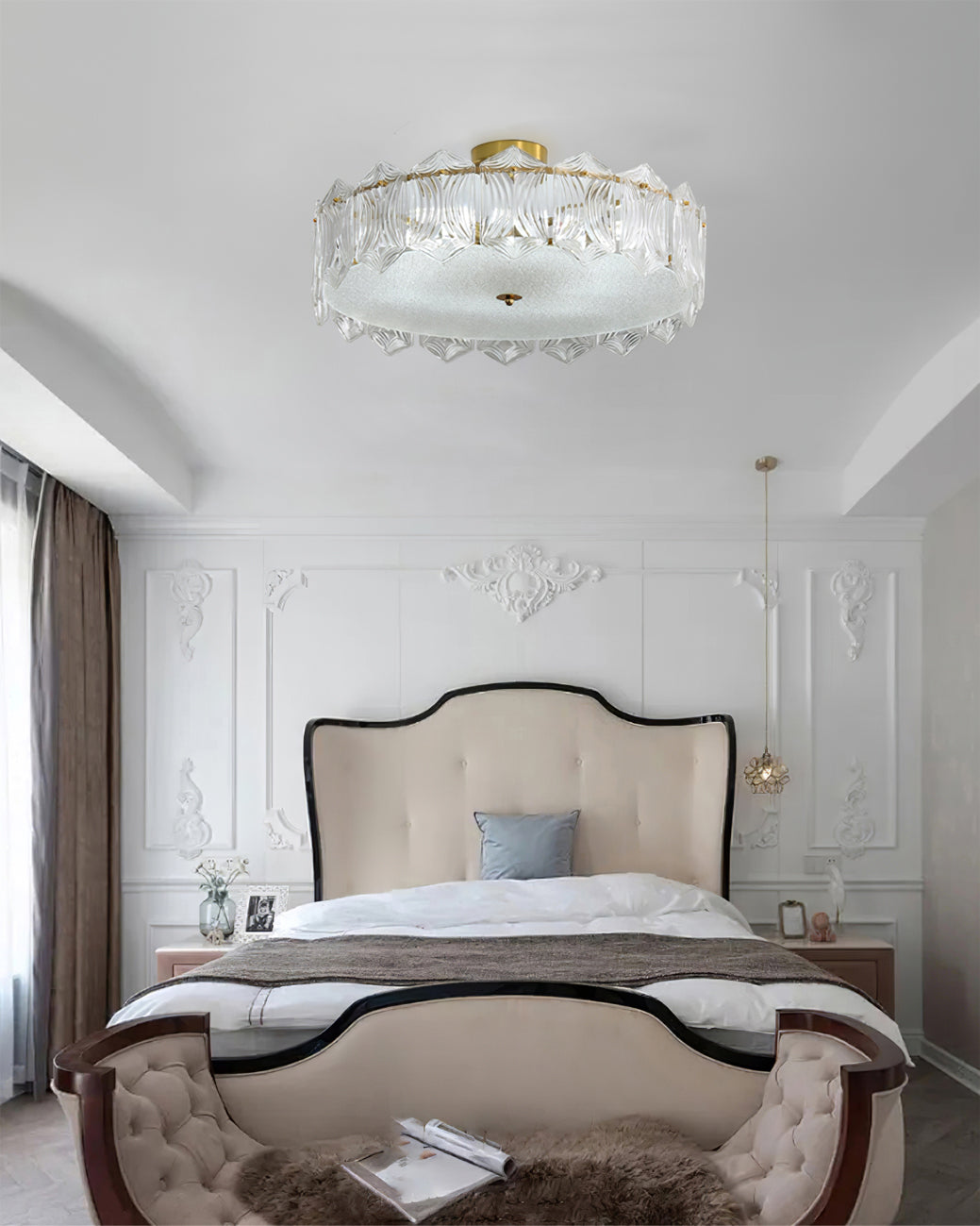 Art Deco Ceiling Light Textured Glass Crown Design - Product detail 9