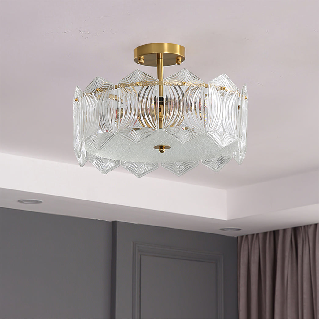 Art Deco Ceiling Light Textured Glass Crown Design - Product detail 16