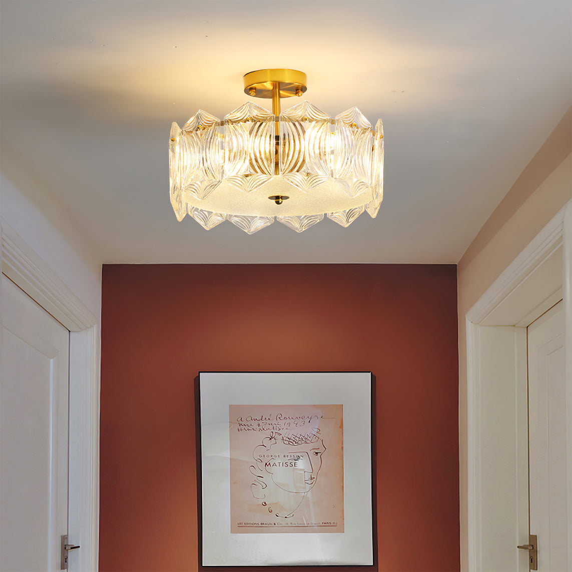 Art Deco Ceiling Light Textured Glass Crown Design - Product detail 7