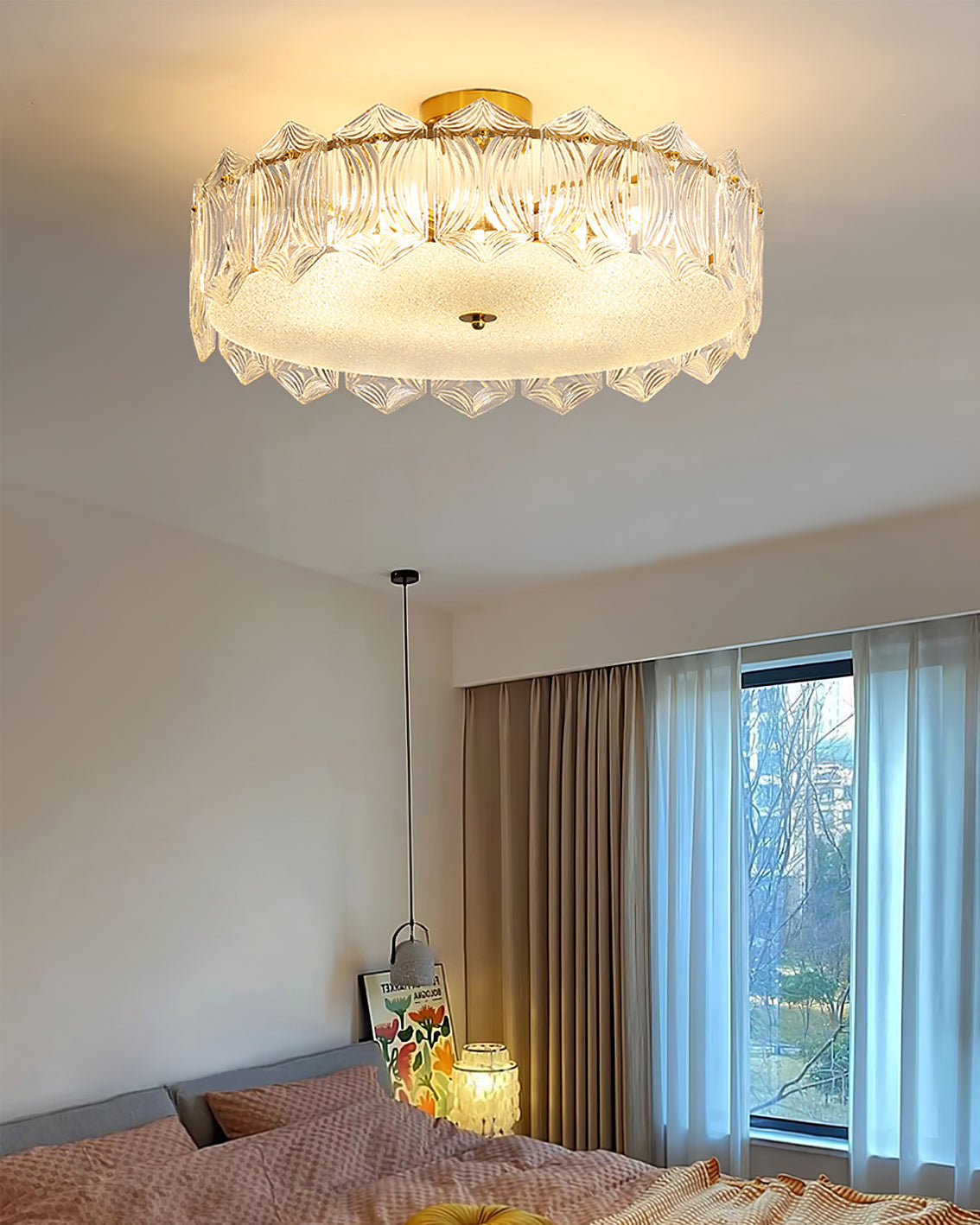 Art Deco Ceiling Light Textured Glass Crown Design - Product detail 6