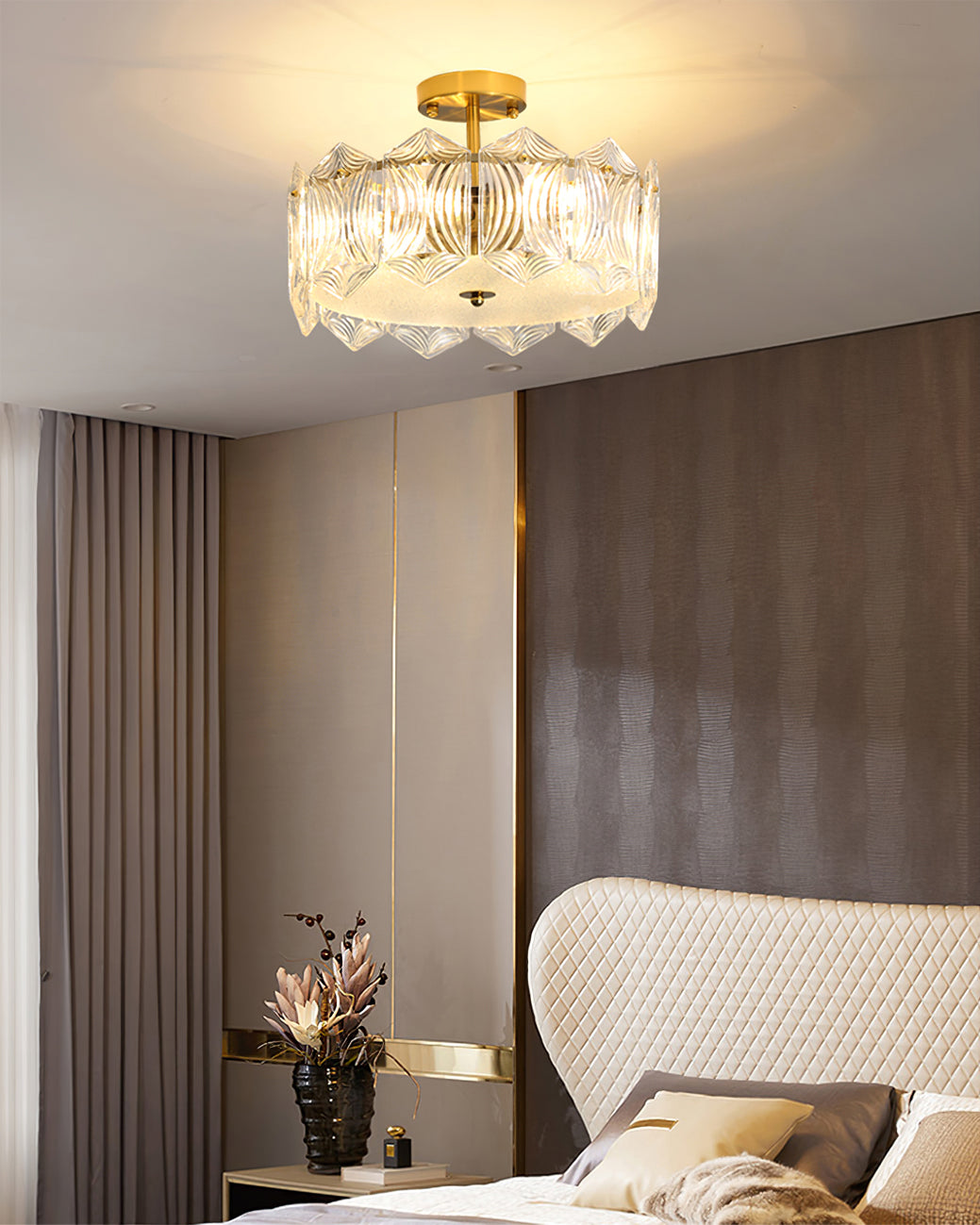 Art Deco Ceiling Light Textured Glass Crown Design - Product detail 4