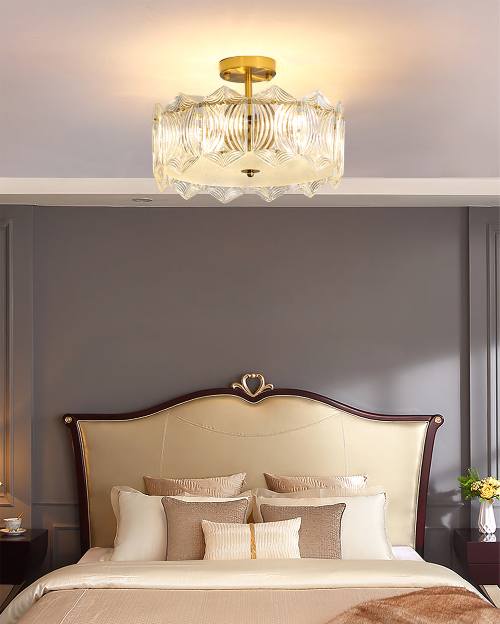 Art Deco Ceiling Light Textured Glass Crown Design - Product example