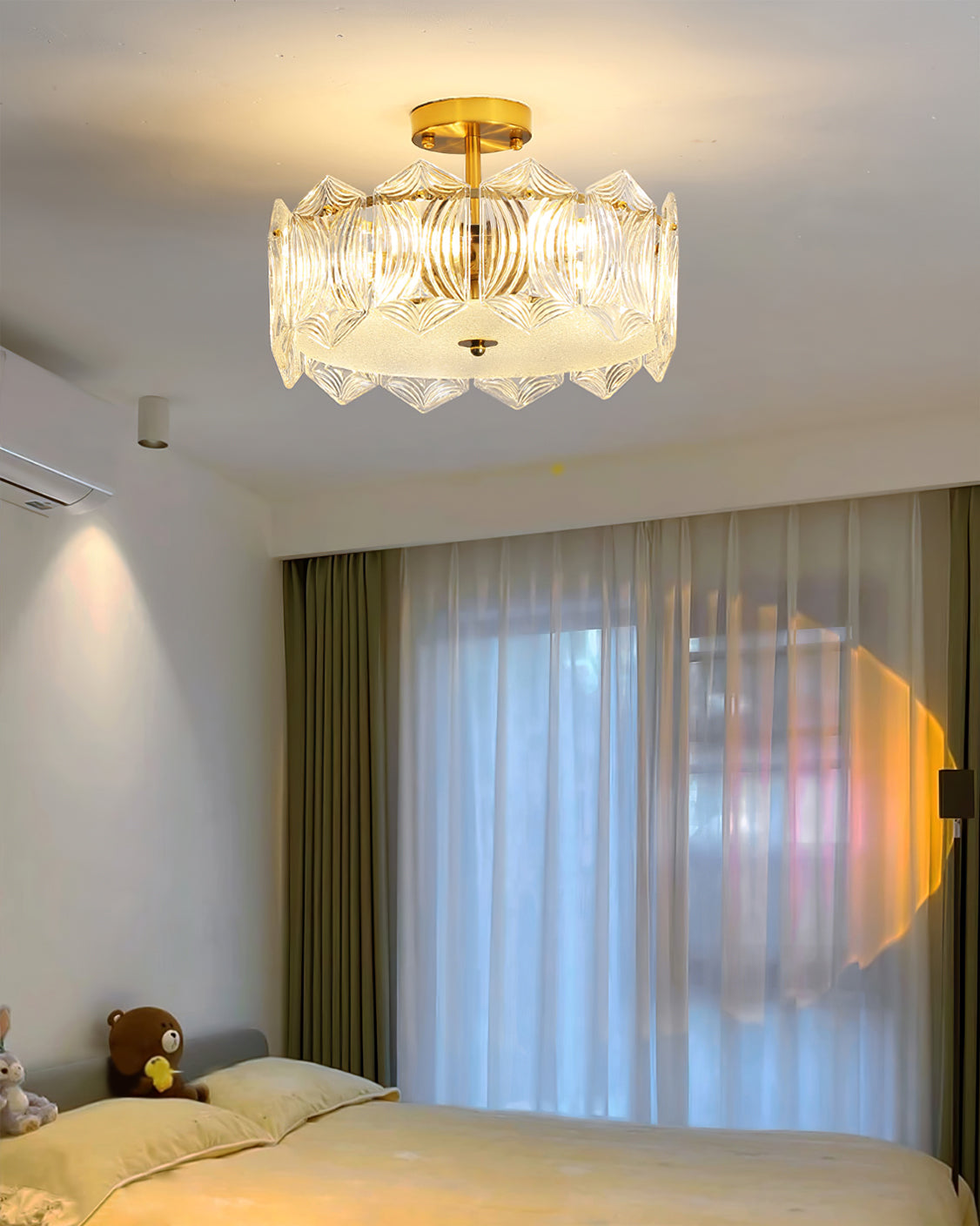 Art Deco Ceiling Light Textured Glass Crown Design - Product detail 5