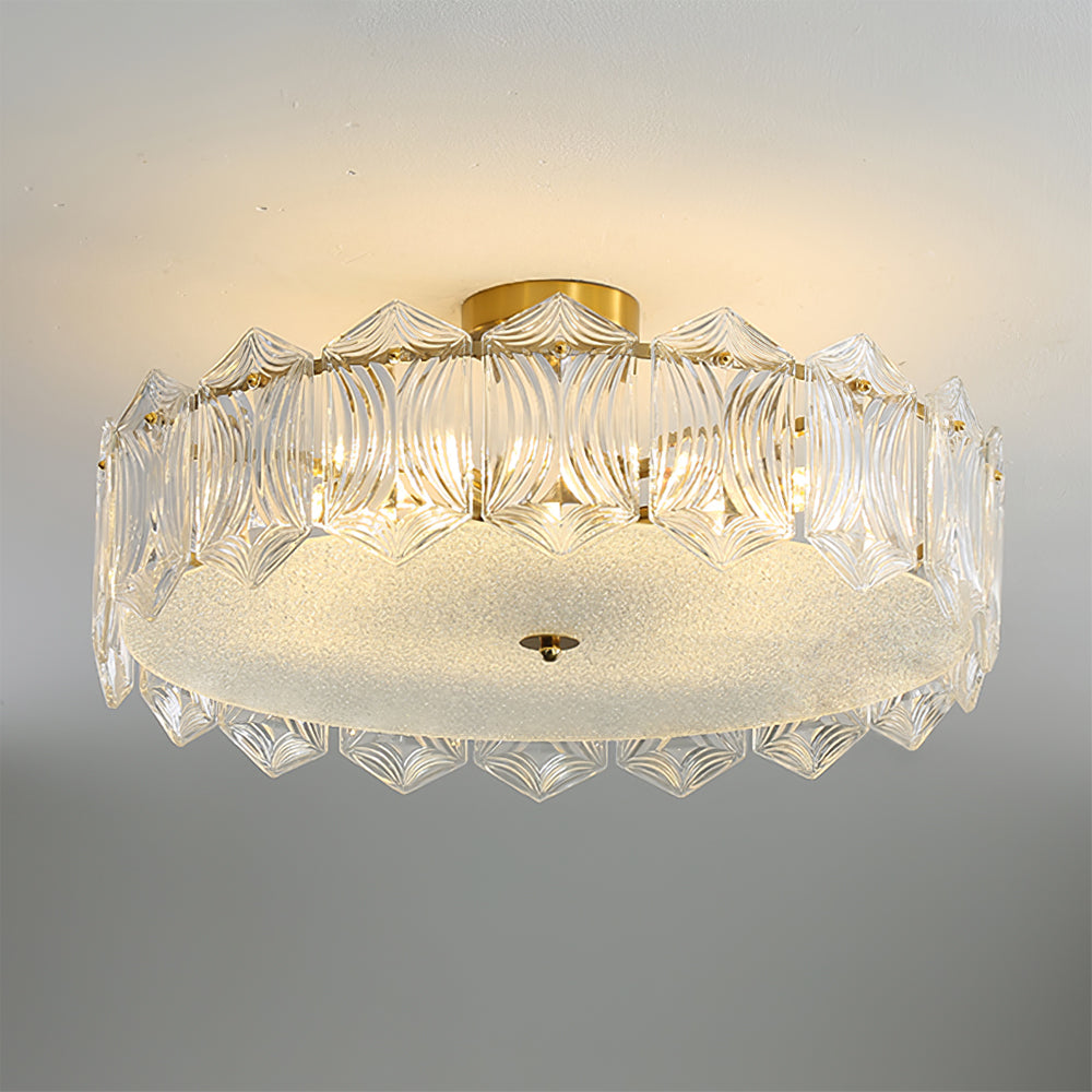 Art Deco Ceiling Light Textured Glass Crown Design - Detailed view