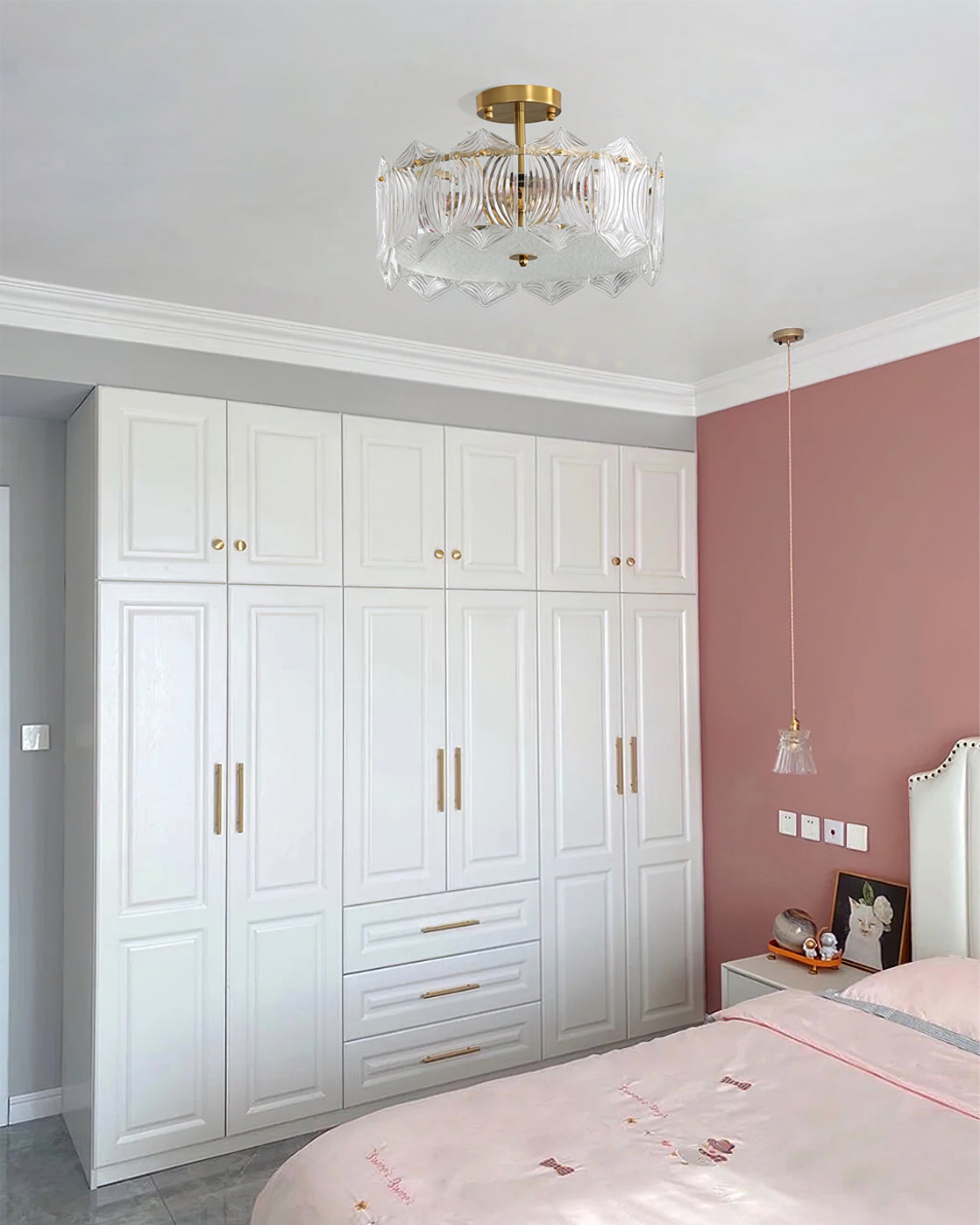 Art Deco Ceiling Light Textured Glass Crown Design - Product detail 13