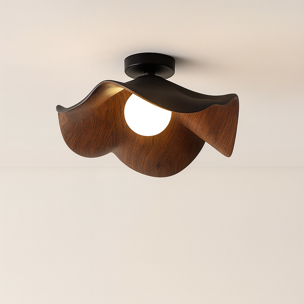 Modern Flower Ceiling Light Wood Grain Petal Design - Product showcase