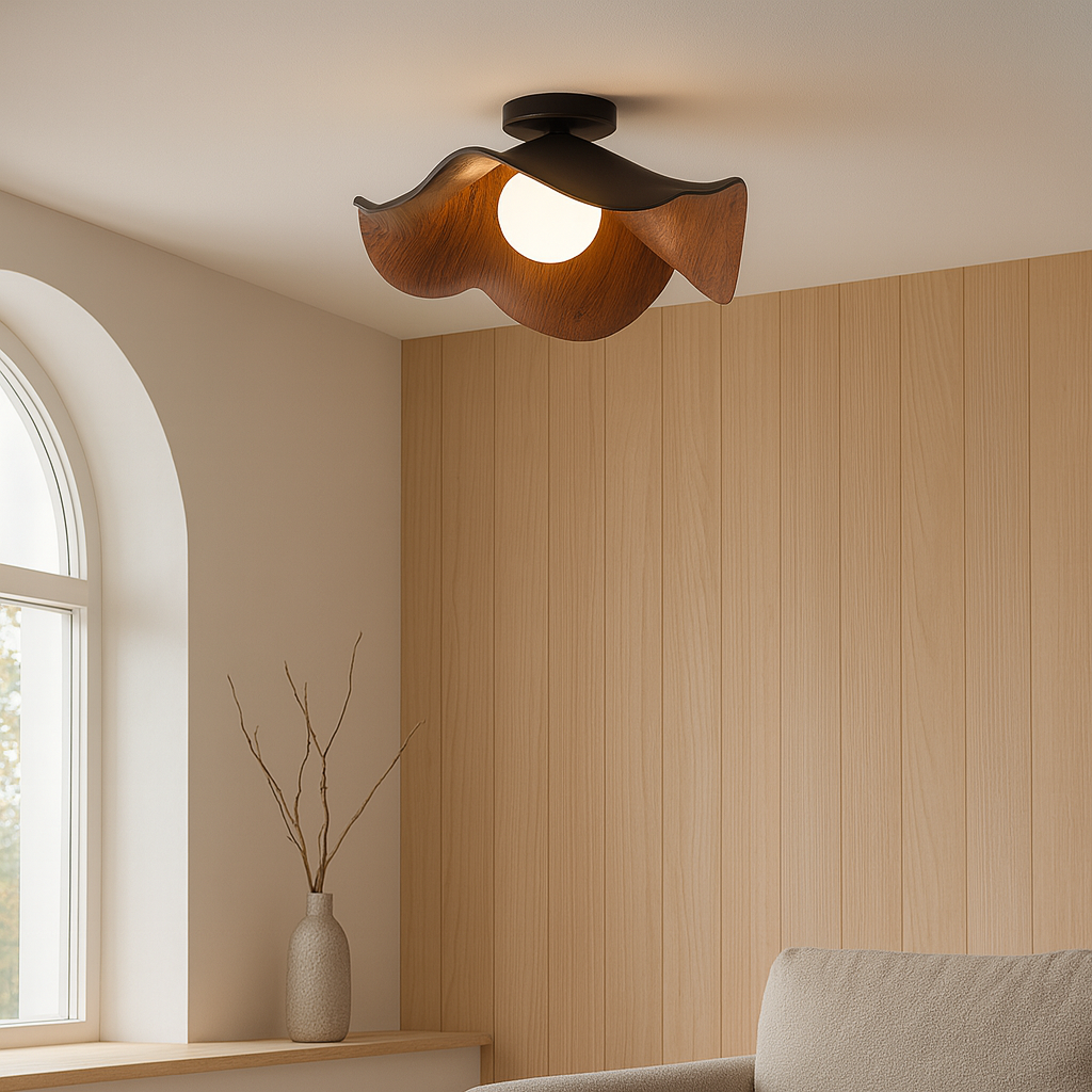 Modern Flower Ceiling Light Wood Grain Petal Design - Product example