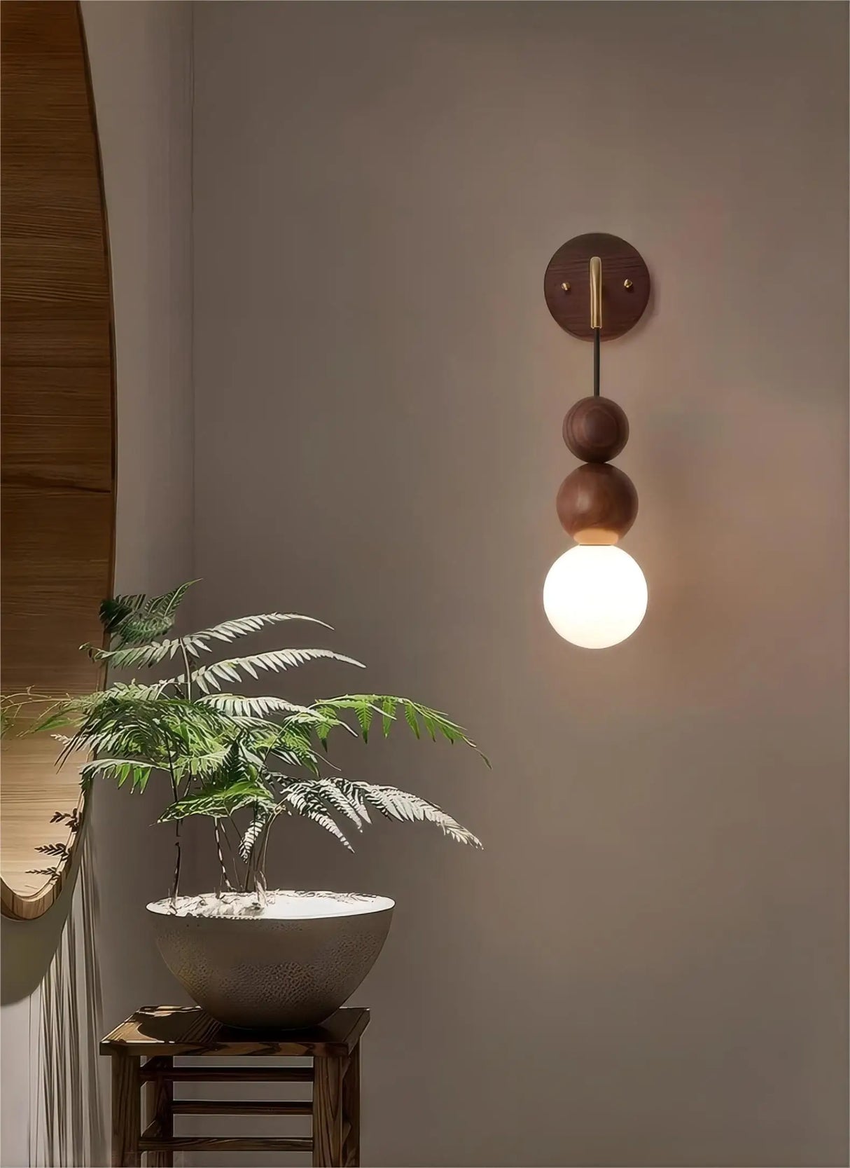 Modern Wall Lamp Walnut Wood Sphere Design - Product detail 10