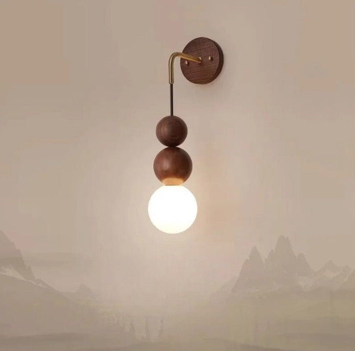 Modern Wall Lamp Walnut Wood Sphere Design - Detailed view