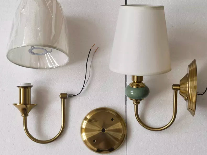 Modern LED Wall Sconce Brass Finish With Fabric Shade - Product detail 6