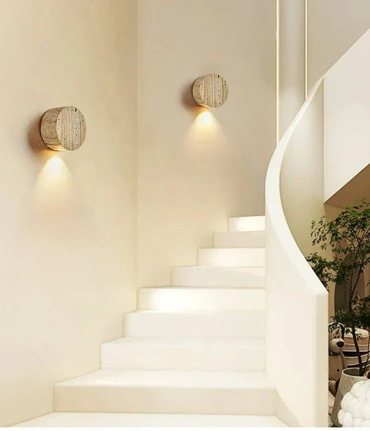 Modern Travertine Wall Light Natural Stone Round Sconce - Product detail 6