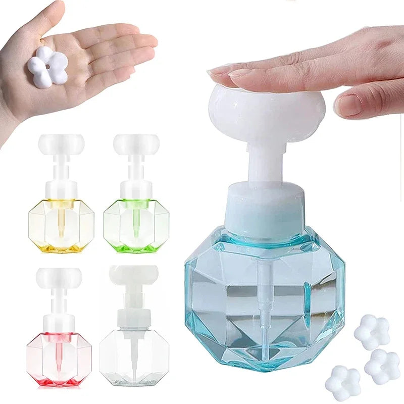 Geometric Soap Dispenser  Crystal-Cut Design With Foam Flower - Product showcase