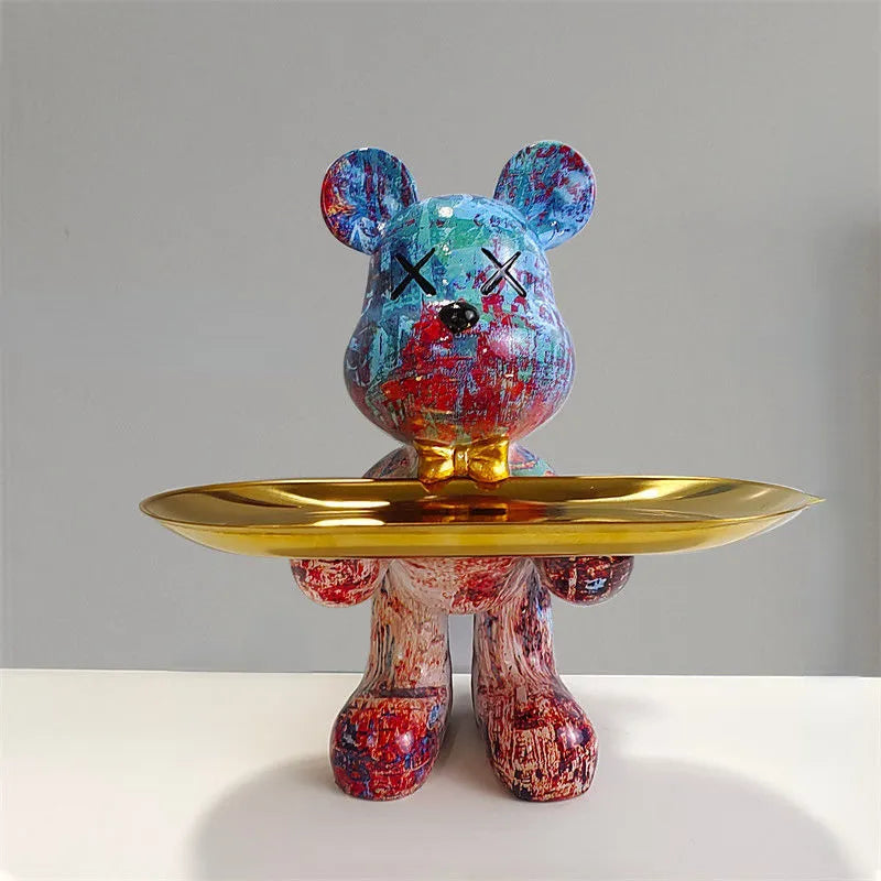Decorative Bear Tray Sculpture  Pink and Gold Resin Design - Product detail 5