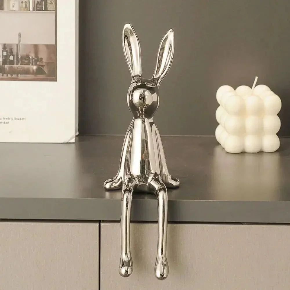 Modern Rabbit Figurine Gold Metallic Shelf Decor - Product detail 6