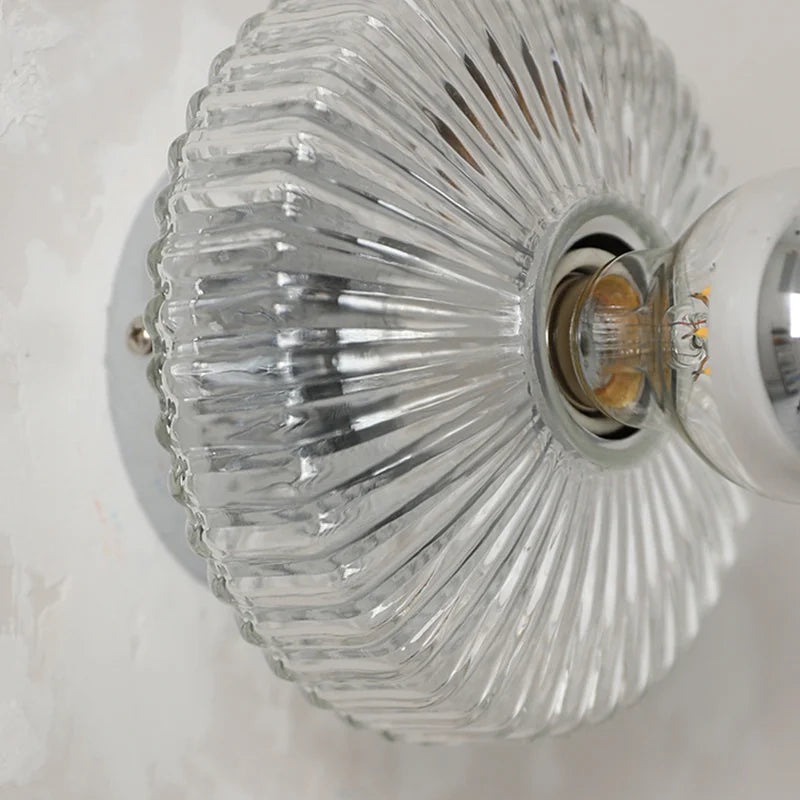 Vintage Glass Wall Lamp Ribbed Dome Shade With Chrome Accent - Product detail 7