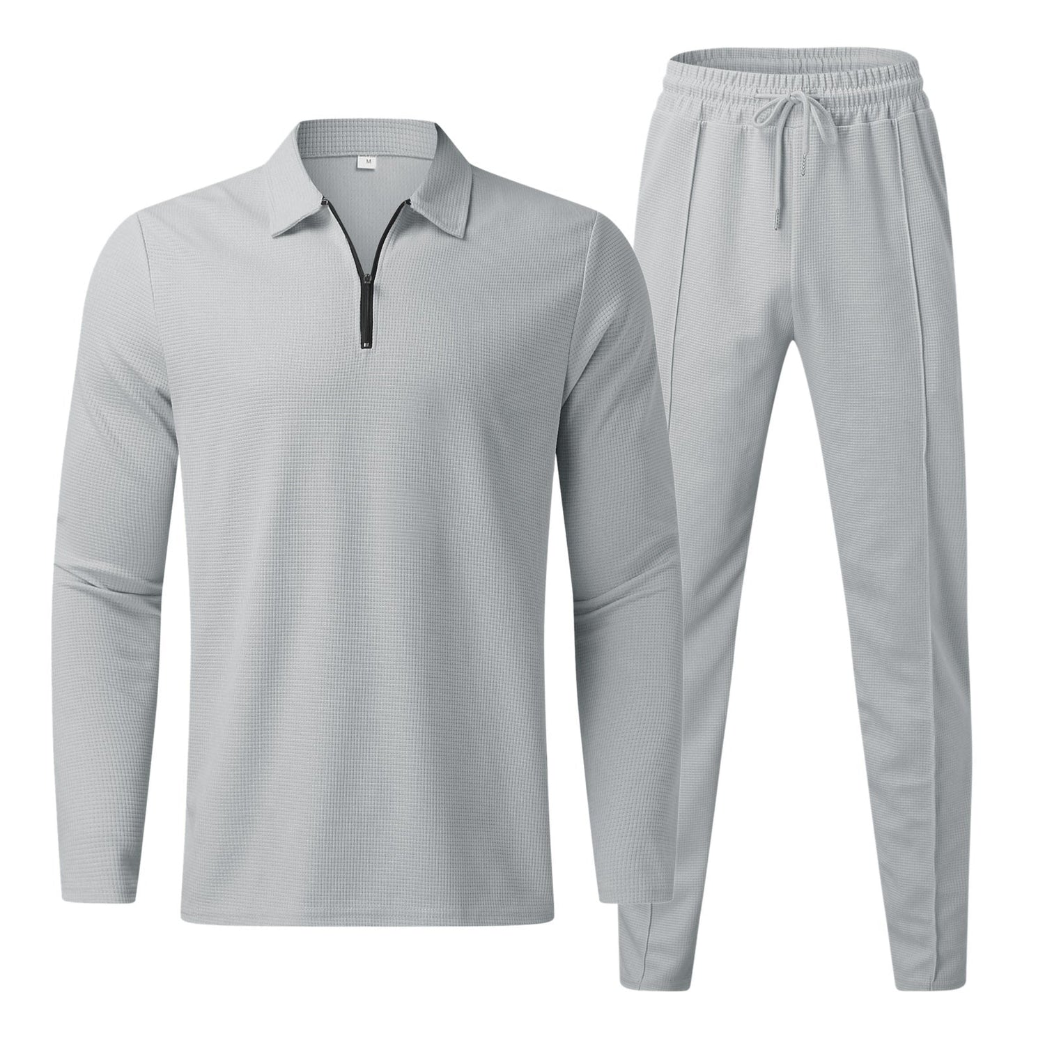 Mens Loungewear Set  Textured Waffle Knit Quarter-Zip Design - Product detail 5