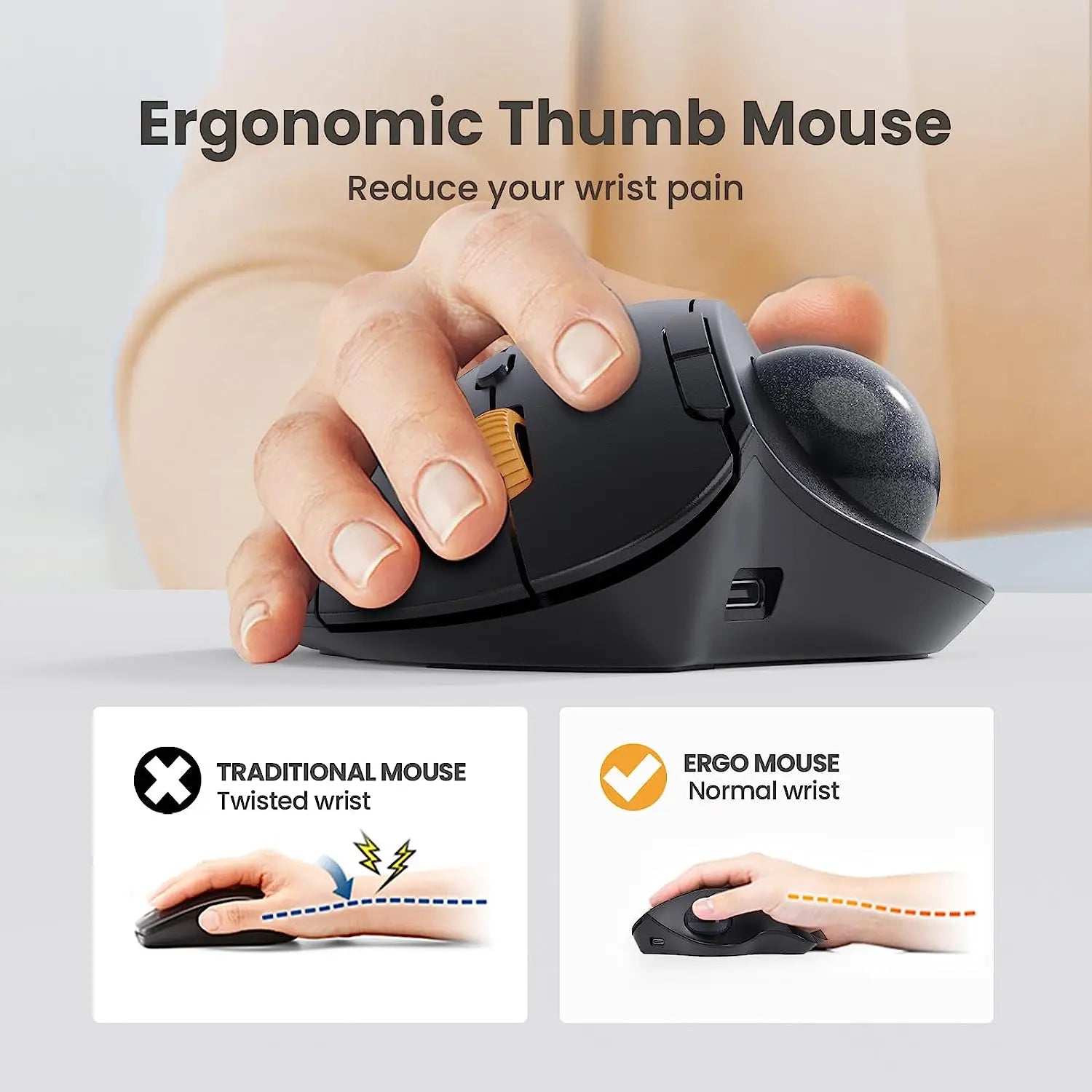 Ergonomic Trackball Mouse  Thumb-Operated with 360 Control - Detailed view