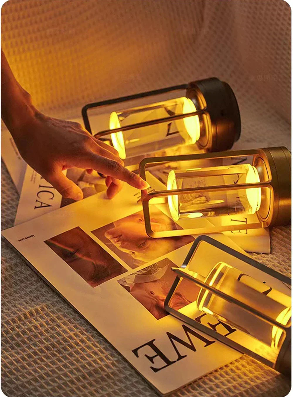 Modern LED Table Lamp Glass Cylinder Metal Frame Design - Product example