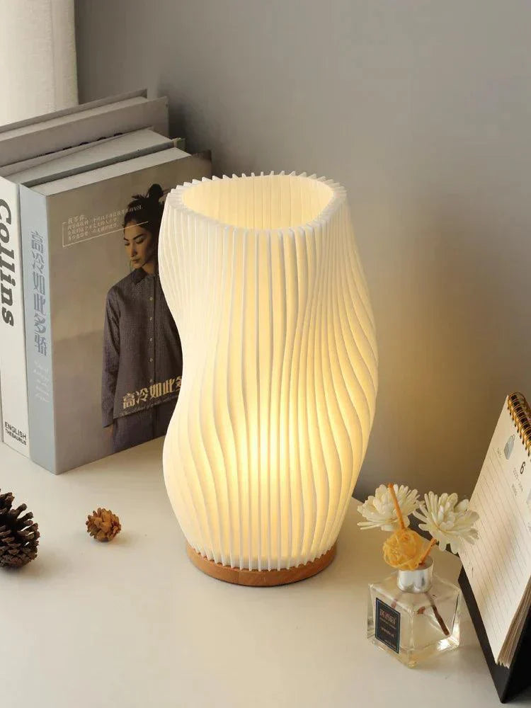 French Cream Table Lamp Pleated Wave Design - Product example