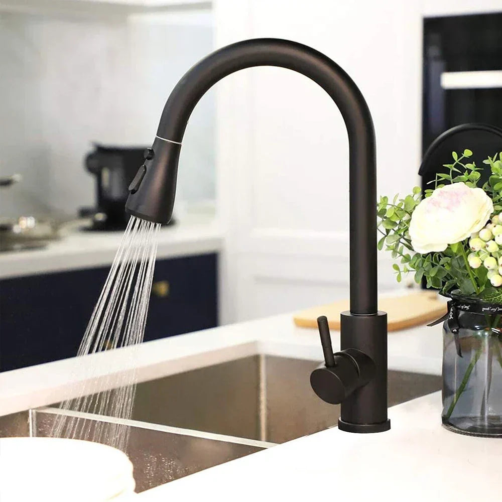 Modern Pull-Down Kitchen Tap  Matte Black Stainless Steel - Detailed view