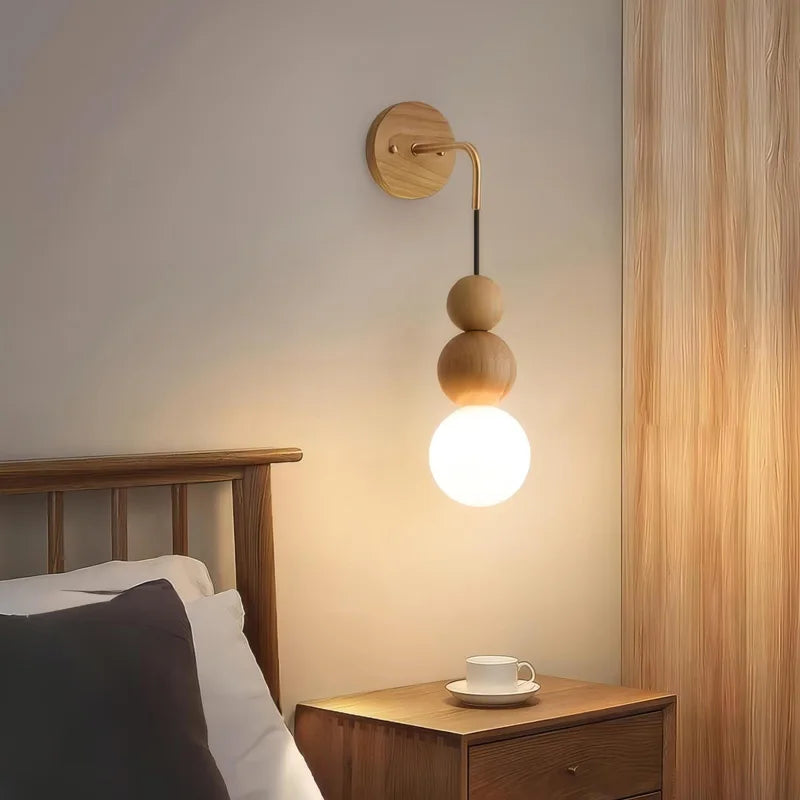 Modern Wall Lamp Walnut Wood Sphere Design - Product detail 4