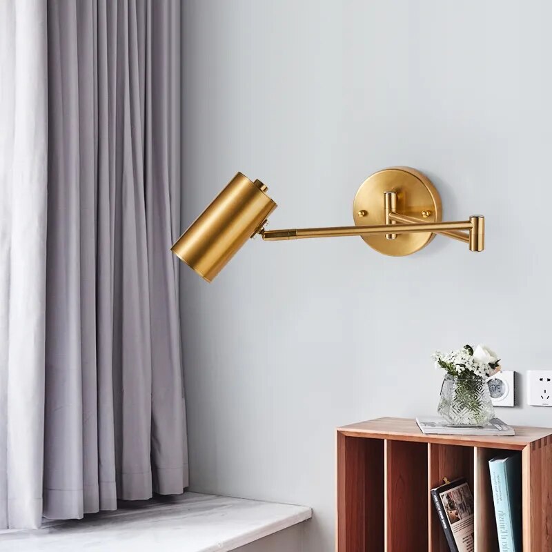 Modern Adjustable Wall Light Brushed Gold Swing Arm Design - Detailed view