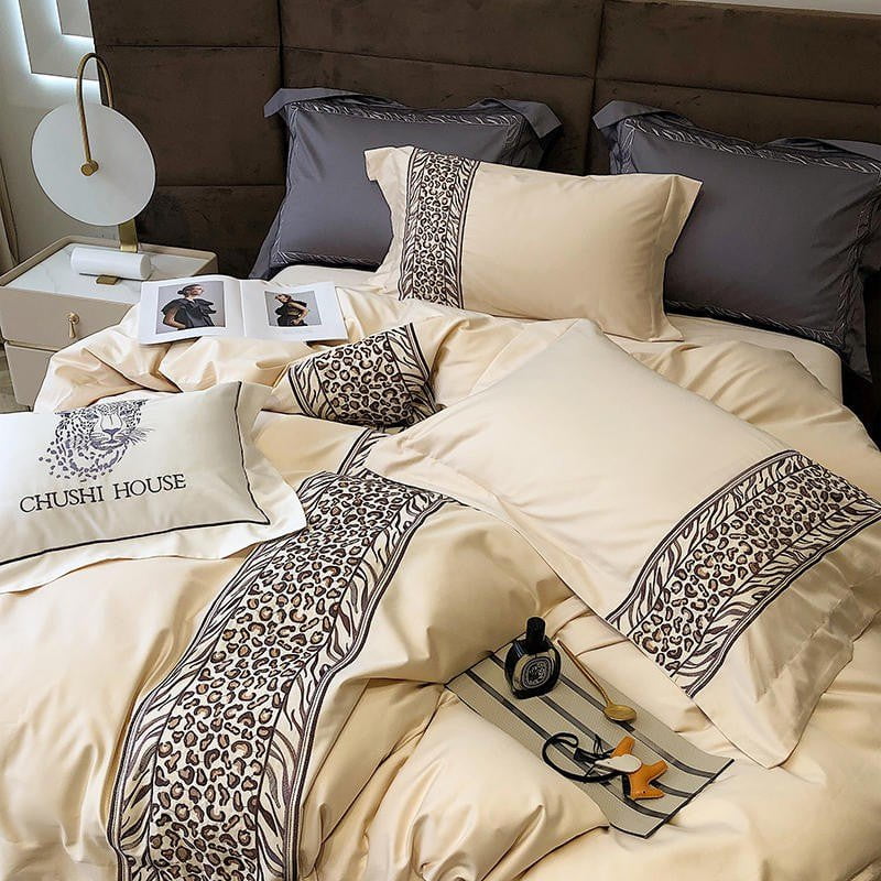 Luxury Egyptian Cotton Bedding Set  Embroidered Grey Pattern - Product detail 14