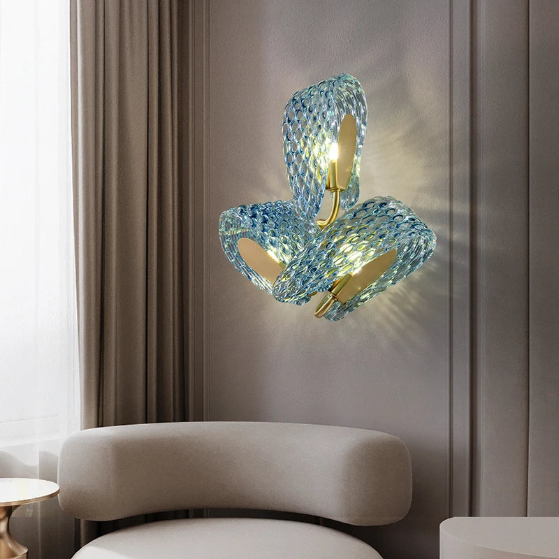 Modern Glass Wall Light Textured Blue Copper Design - Product example