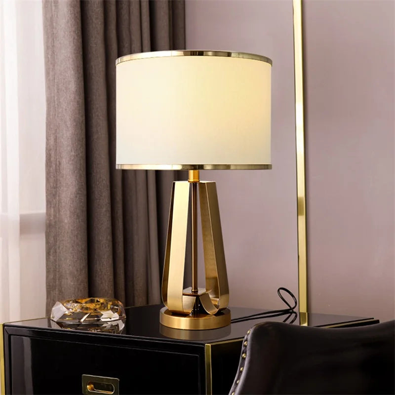 Modern Table Lamp Gold Metal Base With White Shade - Detailed view