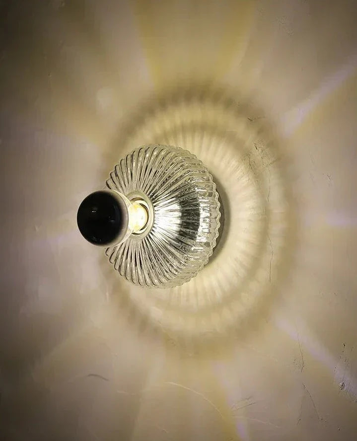 Vintage Glass Wall Lamp Ribbed Dome Shade With Chrome Accent - Product detail 11