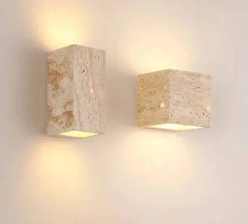 Modern Stone Wall Light Natural Travertine Finish - Detailed view