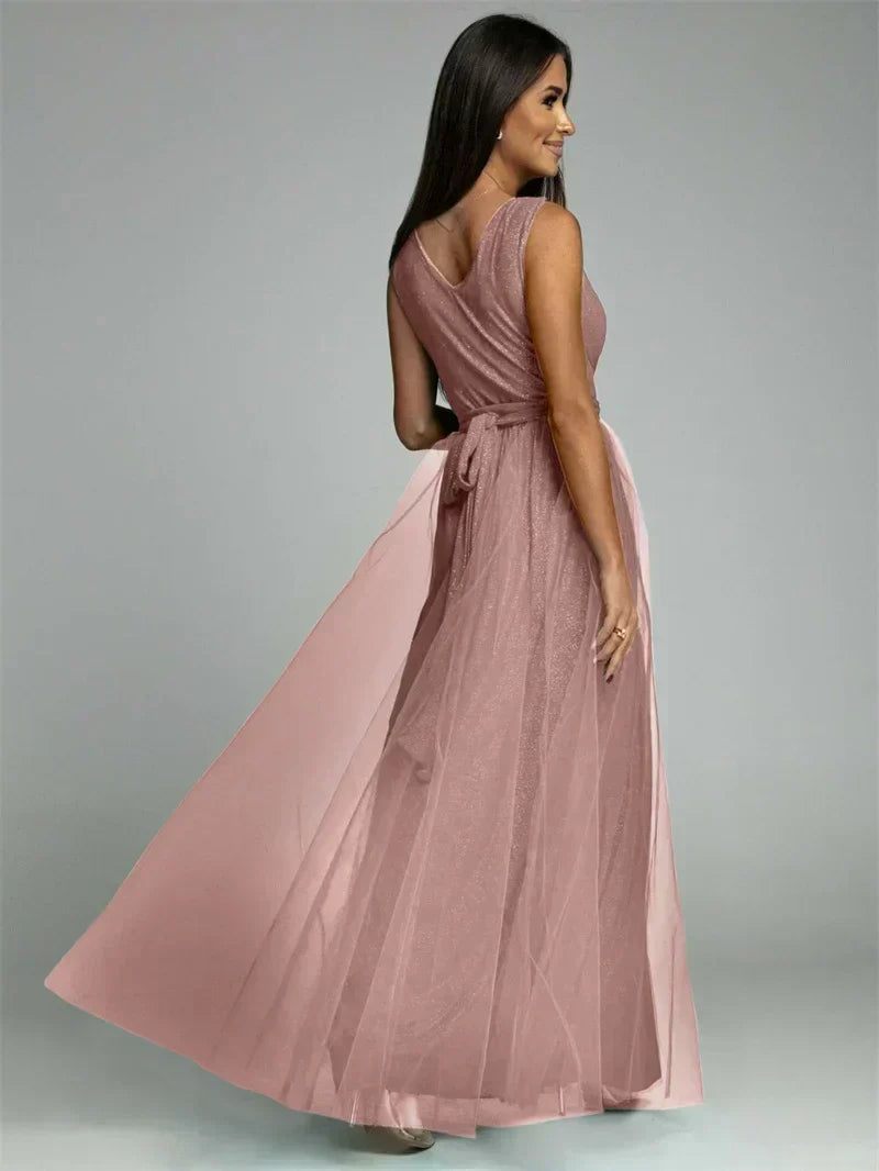 Evening Gown Maxi Dress V-Neck Split Mesh Design - Product detail 11
