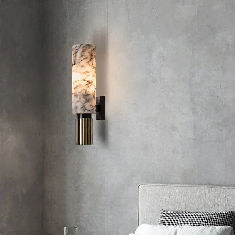 Luxury Marble Wall Lamp Copper Accent Cylinder Design - Product detail 5