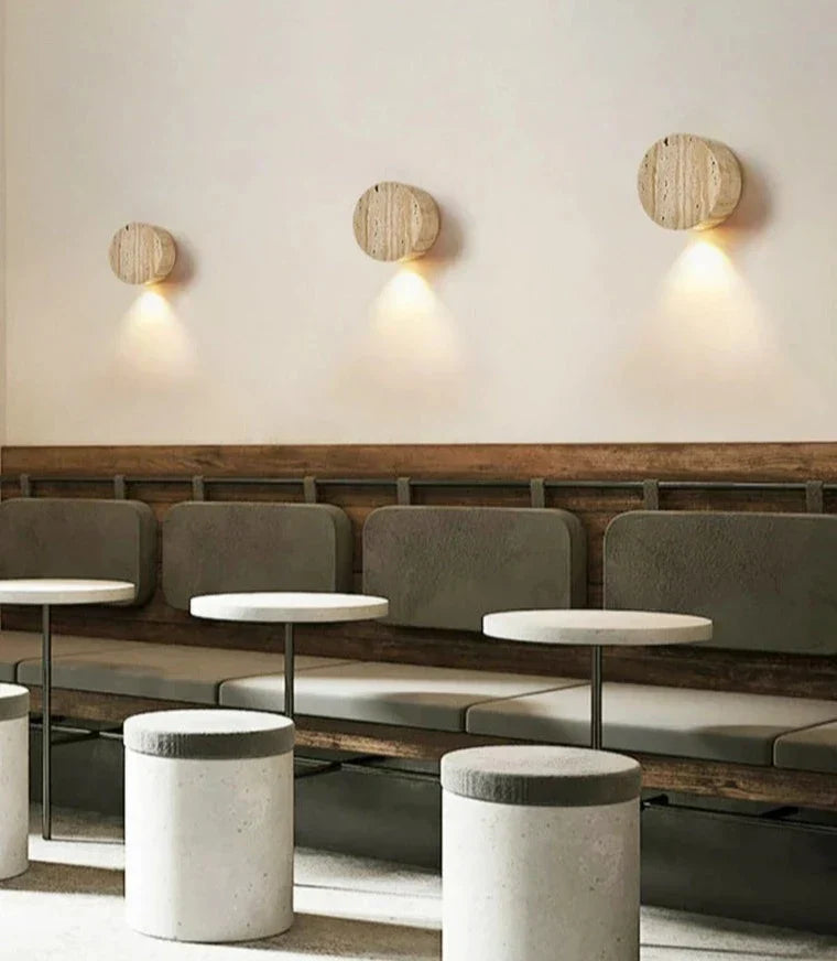 Modern Travertine Wall Light Natural Stone Round Sconce - Product example