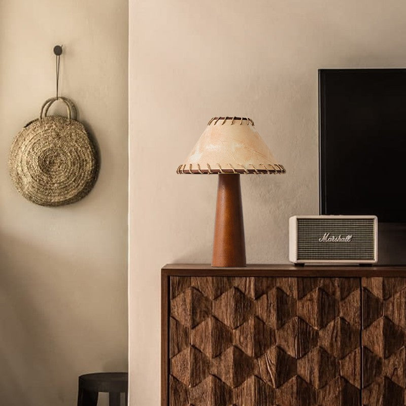 Wabi-Sabi Table Lamp Wooden Base with Handstitched Shade - Product detail 4