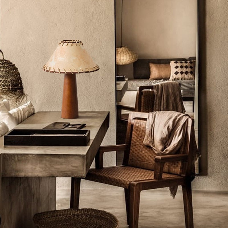 Wabi-Sabi Table Lamp Wooden Base with Handstitched Shade - Product detail 5