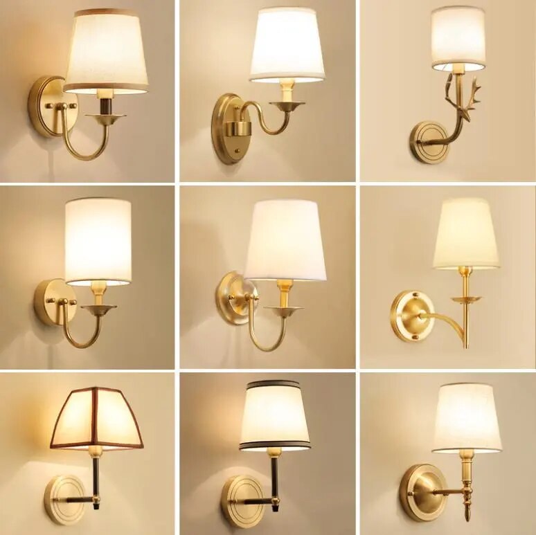 Classic Wall Sconce Curved Brass Arm With Fabric Shade - Product example