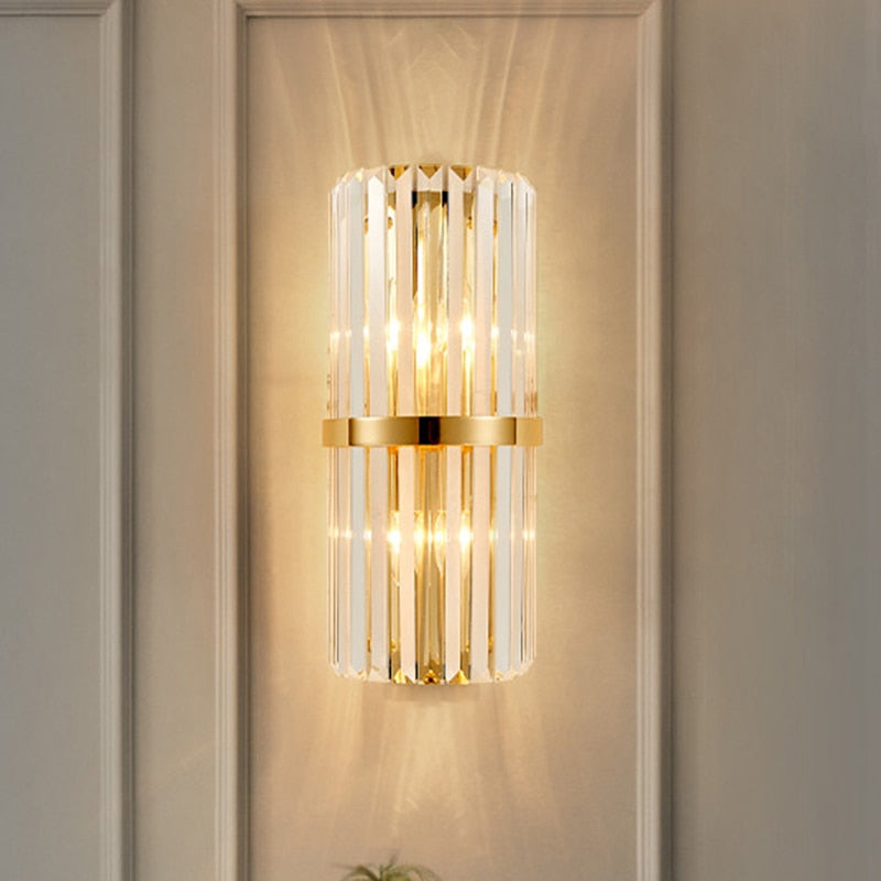 Crystal Wall Sconce Gold Band Prism Design - Detailed view