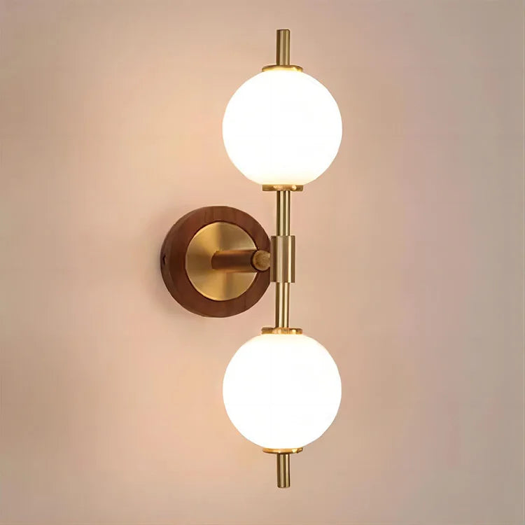 Modern Dual Globe Wall Light Brass Wood Accent Design - Product detail 11