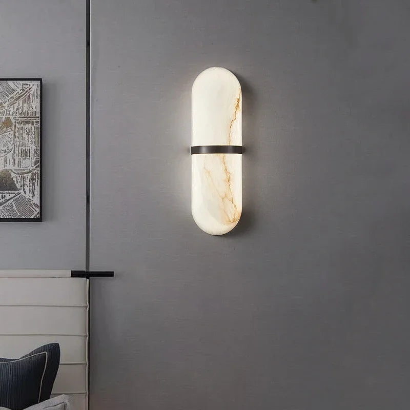 Marble Wall Lamp Oval Capsule Design With Gold Accent - Product example